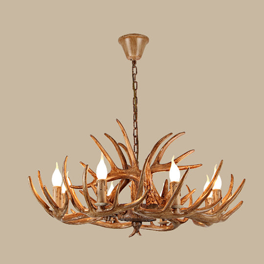 Rustic Brown Resin Chandelier Pendant Light With Antler Shape - Perfect For Restaurants 8 /