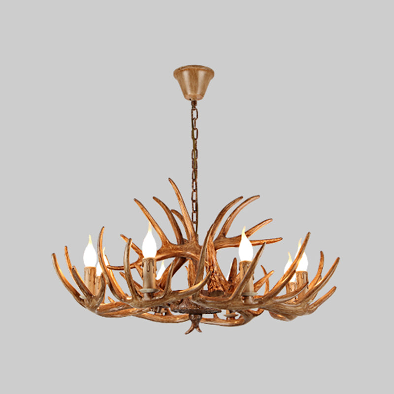 Rustic Brown Resin Chandelier Pendant Light With Antler Shape - Perfect For Restaurants