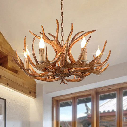 Rustic Brown Resin Chandelier Pendant Light With Antler Shape - Perfect For Restaurants 6 /