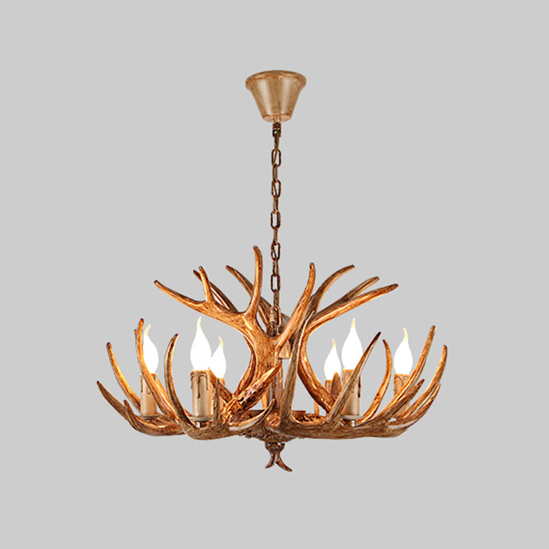 Rustic Brown Resin Chandelier Pendant Light With Antler Shape - Perfect For Restaurants