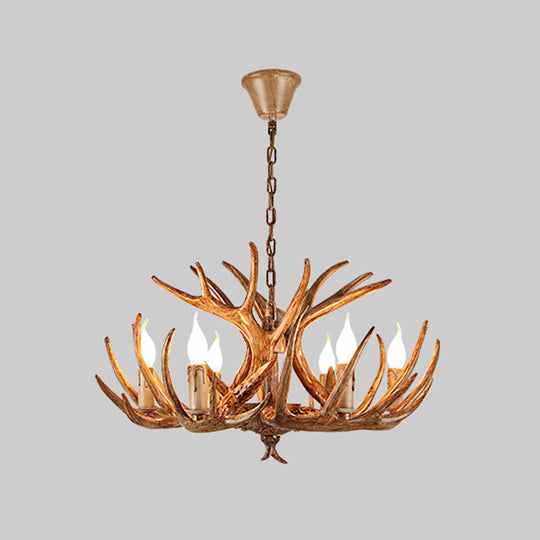 Rustic Brown Resin Chandelier Pendant Light With Antler Shape - Perfect For Restaurants