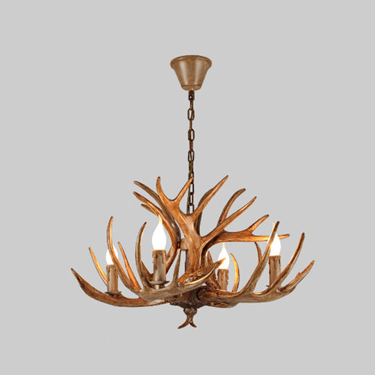 Rustic Brown Resin Chandelier Pendant Light With Antler Shape - Perfect For Restaurants 4 /