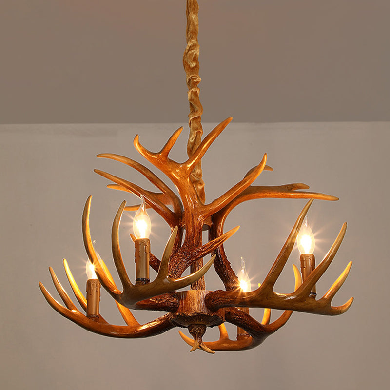 Resin Deer Horn Suspension Light - Traditional Chandelier For Restaurants