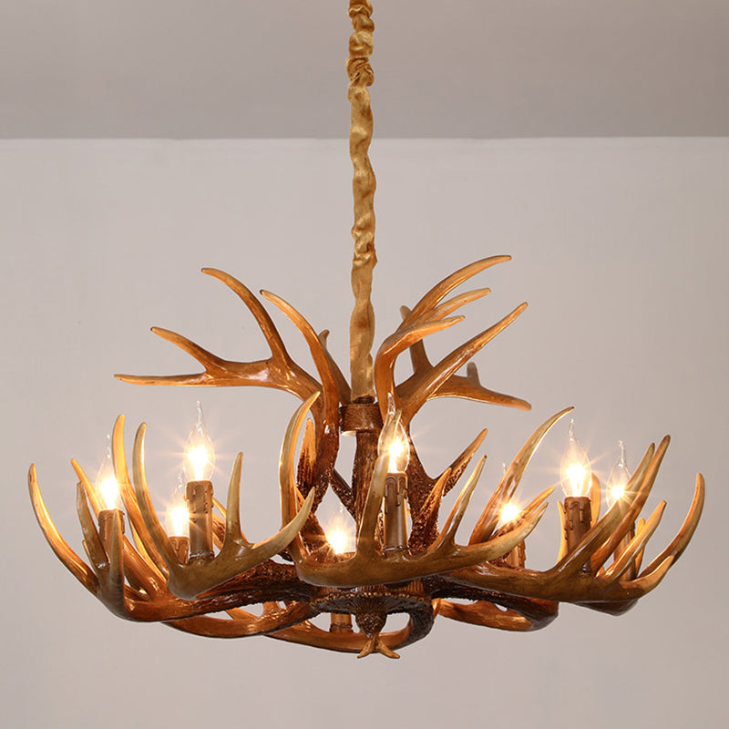 Resin Deer Horn Suspension Light - Traditional Chandelier For Restaurants 8 / Brown