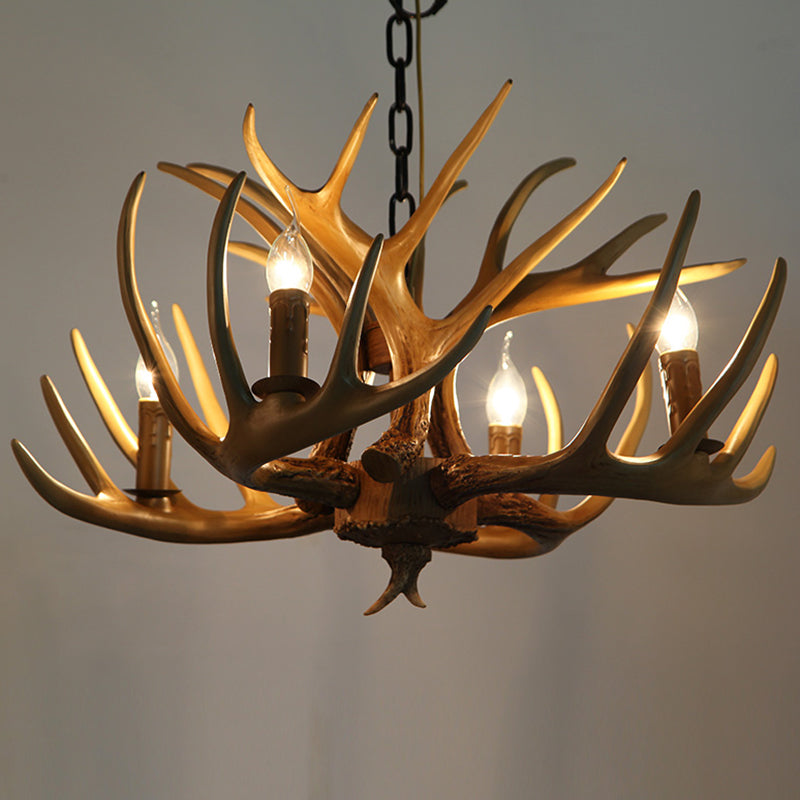 Antler-Shaped Pendant Light: Vintage Resin Chandelier For Restaurant 4 / Brown