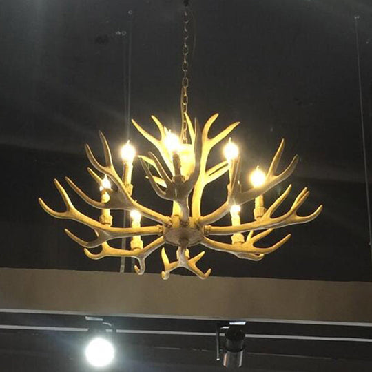 Yellow Resin Deer Horn Ceiling Light For Traditional Restaurants - Chandelier Fixture