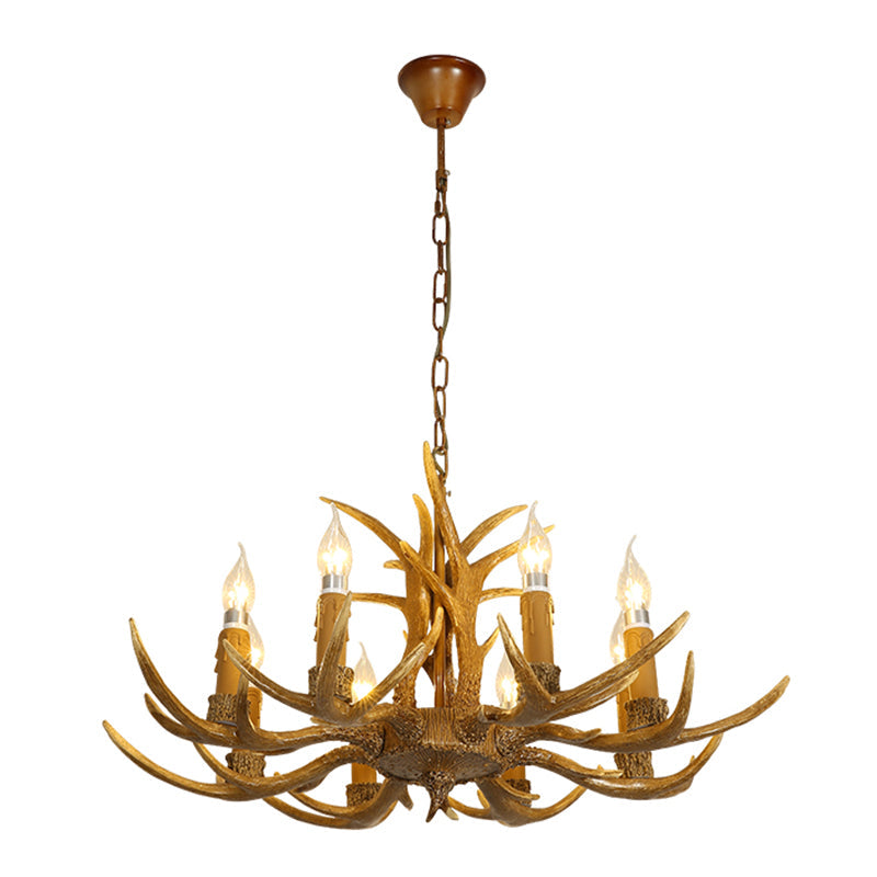 Yellow Resin Deer Horn Ceiling Light For Traditional Restaurants - Chandelier Fixture