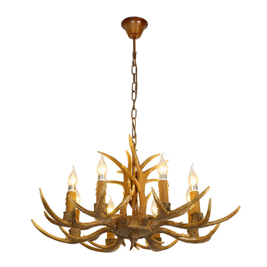 Yellow Resin Deer Horn Ceiling Light For Traditional Restaurants - Chandelier Fixture 8 /