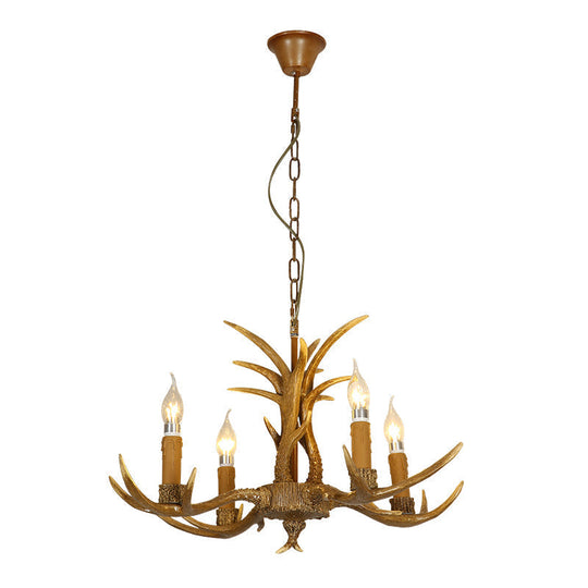 Yellow Resin Deer Horn Ceiling Light For Traditional Restaurants - Chandelier Fixture