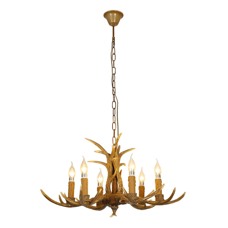 Yellow Resin Deer Horn Ceiling Light For Traditional Restaurants - Chandelier Fixture