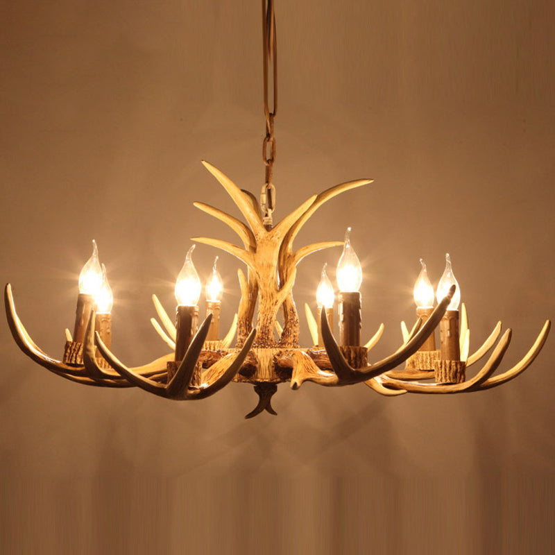 Vintage Beige Resin Antler Chandelier Pendant Light For Restaurant - Hanging Fixture 8 /