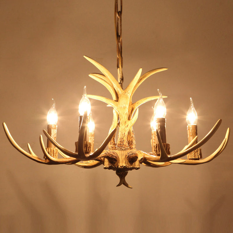 Vintage Beige Resin Antler Chandelier Pendant Light For Restaurant - Hanging Fixture