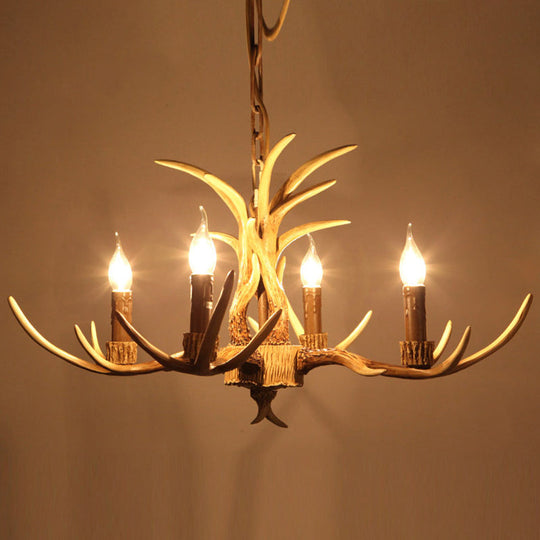 Vintage Beige Resin Antler Chandelier Pendant Light For Restaurant - Hanging Fixture 4 /