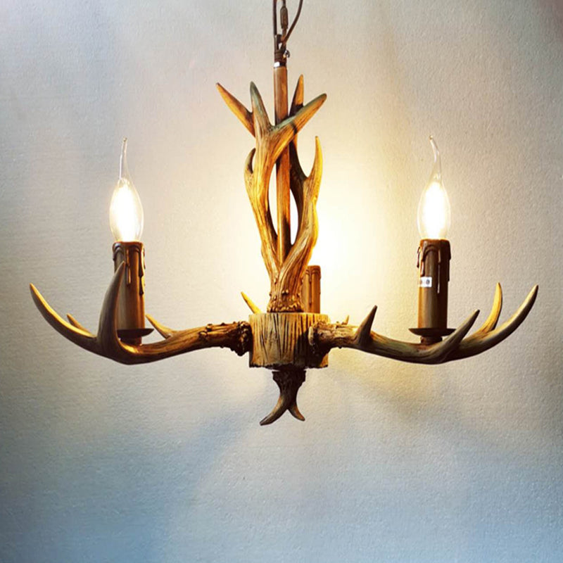 Vintage Beige Resin Antler Chandelier Pendant Light For Restaurant - Hanging Fixture