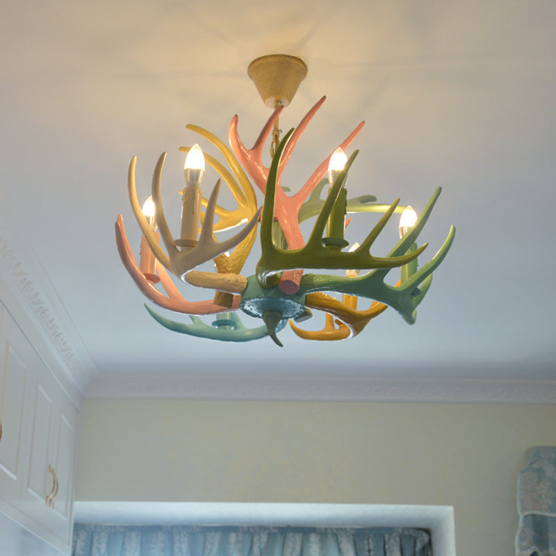 Vintage Resin Deer Horn Chandelier Pendant Light For Restaurants