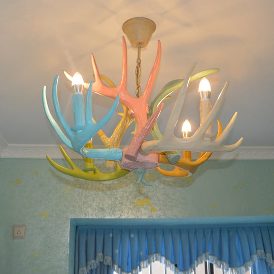 Vintage Resin Deer Horn Chandelier Pendant Light For Restaurants