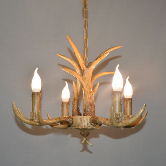 Vintage Resin Deer Horn Chandelier Pendant Light For Restaurants