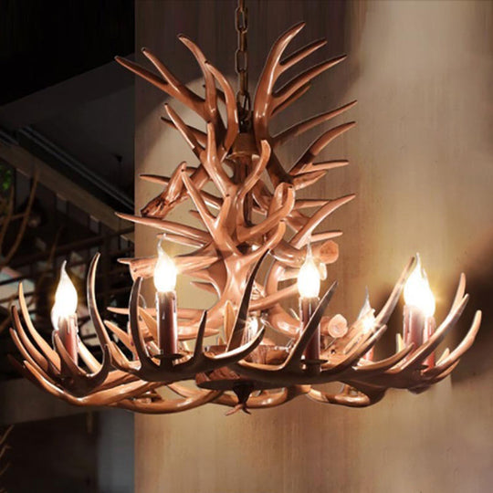 Rustic Deer Horn Resin Chandelier - Dining Room Suspension Light Fixture