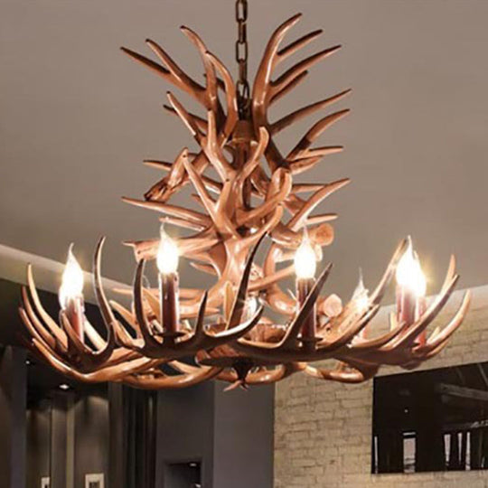 Rustic Deer Horn Resin Chandelier - Dining Room Suspension Light Fixture