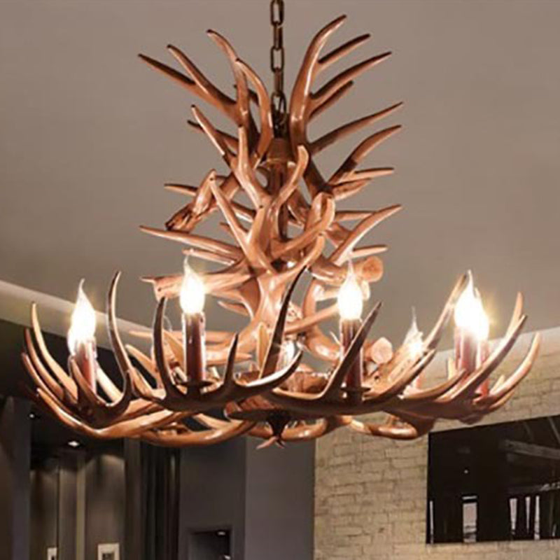 Rustic Deer Horn Resin Chandelier - Dining Room Suspension Light Fixture 18 / Coffee