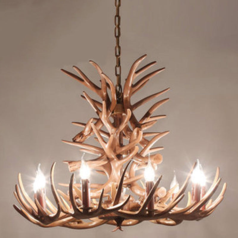 Rustic Deer Horn Resin Chandelier - Dining Room Suspension Light Fixture