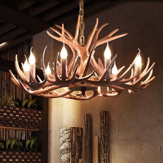 Rustic Deer Horn Resin Chandelier - Dining Room Suspension Light Fixture