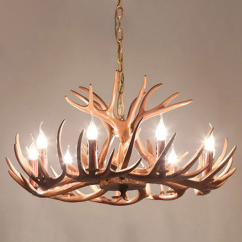 Rustic Deer Horn Resin Chandelier - Dining Room Suspension Light Fixture