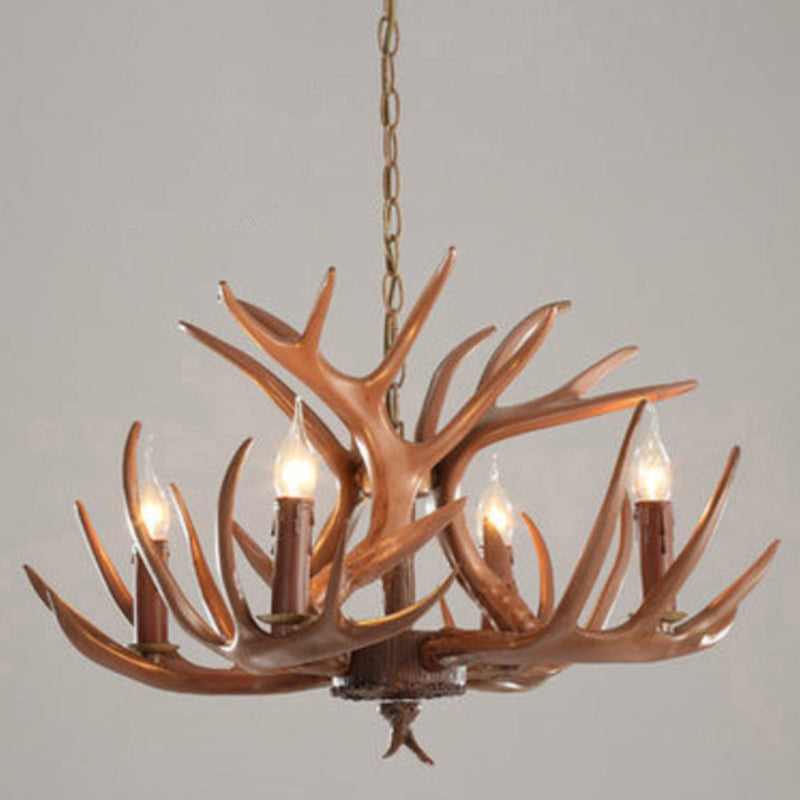 Rustic Deer Horn Resin Chandelier - Dining Room Suspension Light Fixture 4 / Coffee