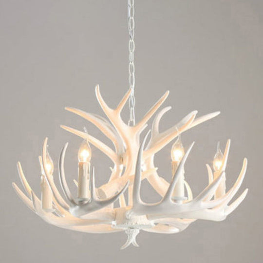 Rustic Deer Horn Resin Chandelier - Dining Room Suspension Light Fixture 4 / White