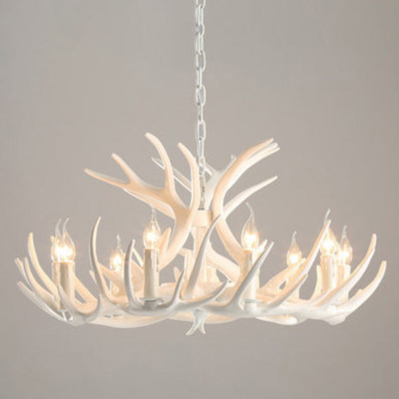 Rustic Deer Horn Resin Chandelier - Dining Room Suspension Light Fixture 11 / White