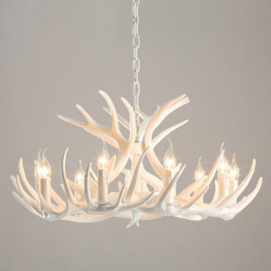 Rustic Deer Horn Resin Chandelier - Dining Room Suspension Light Fixture 11 / White