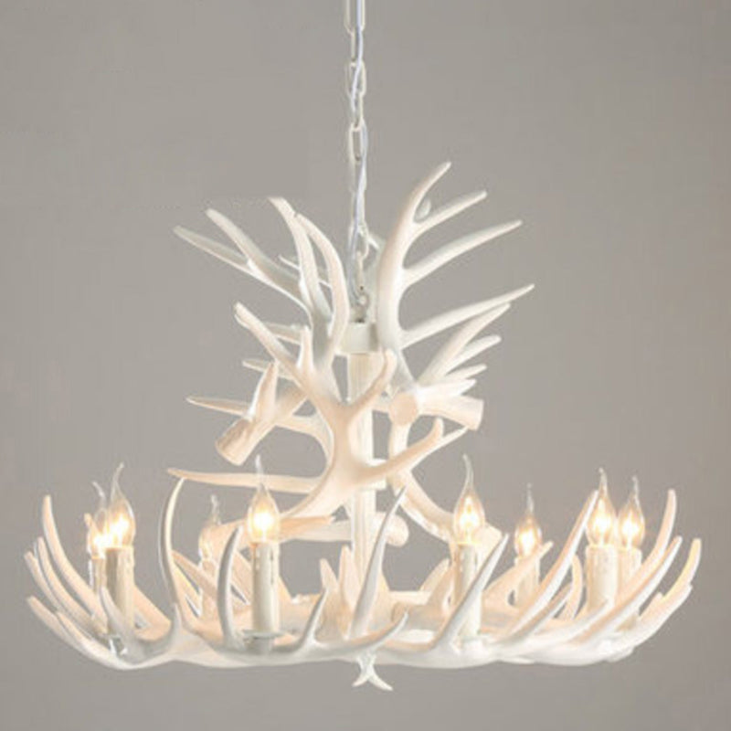 Rustic Deer Horn Resin Chandelier - Dining Room Suspension Light Fixture 15 / White