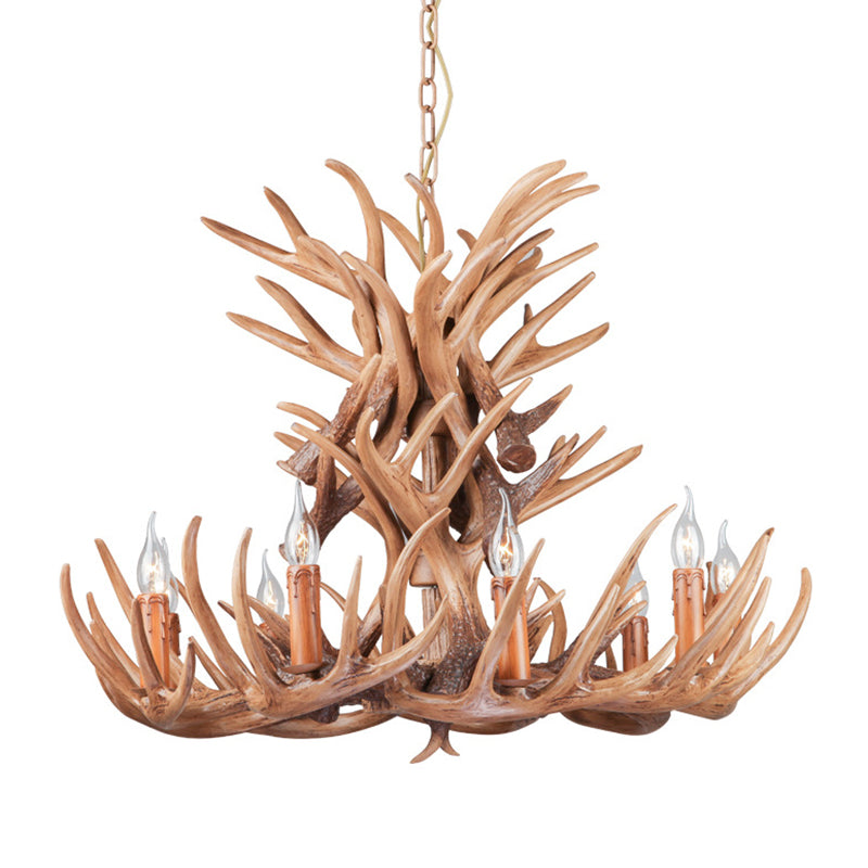 Deer Horn Ceiling Light - Brown Resin Traditional Chandelier For Living Room