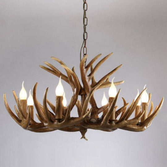 Deer Horn Ceiling Light - Brown Resin Traditional Chandelier For Living Room