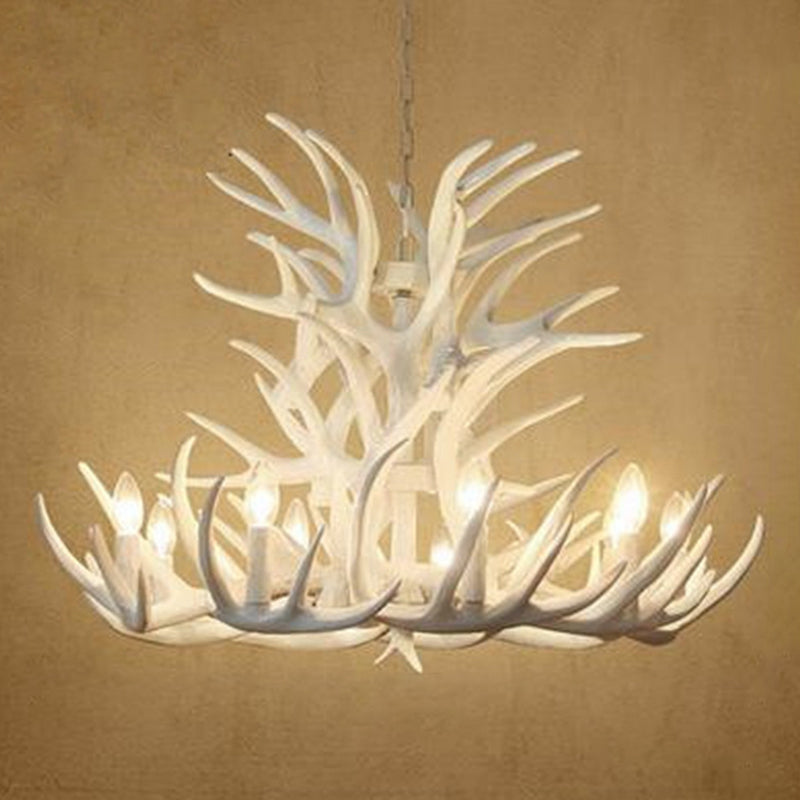 Vintage Antler Chandelier Pendant Light - Resin Hanging For Living Room White