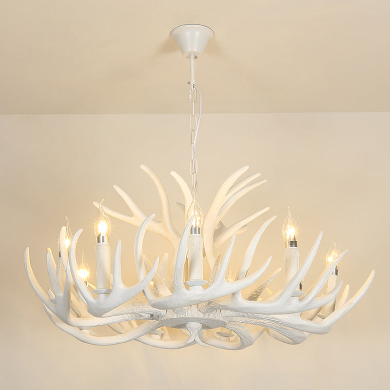 Vintage Resin Chandelier - Retro Dining Pendant Light Fixture In Deer Horn Shape 12 / White