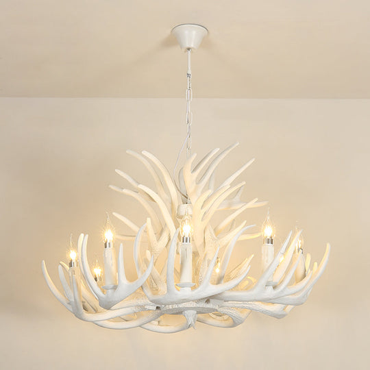 Vintage Resin Chandelier - Retro Dining Pendant Light Fixture In Deer Horn Shape 15 / White