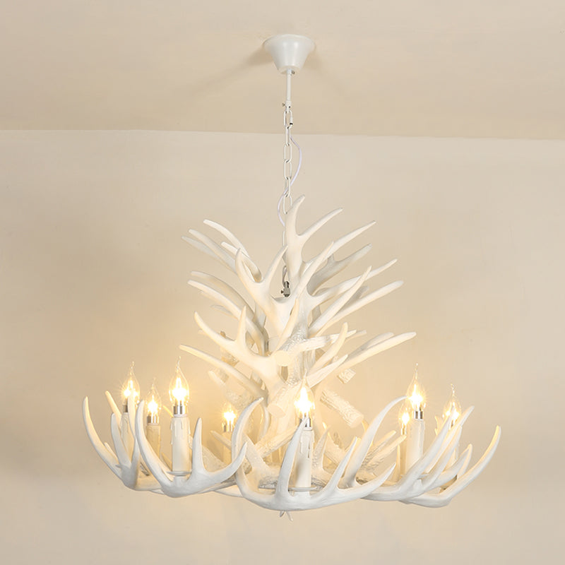 Vintage Resin Chandelier - Retro Dining Pendant Light Fixture In Deer Horn Shape 18 / White