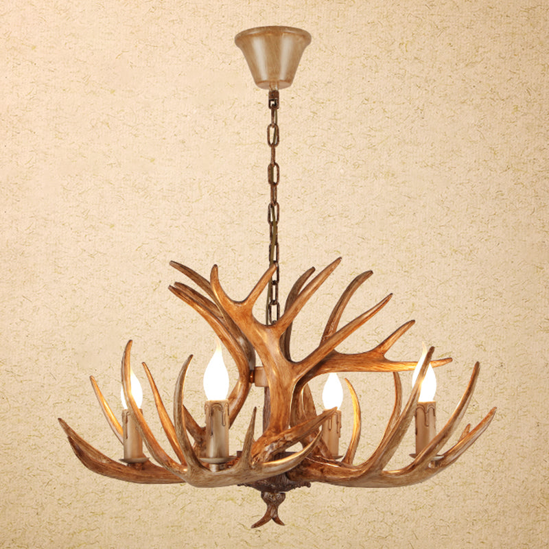 Vintage Resin Chandelier - Retro Dining Pendant Light Fixture In Deer Horn Shape 4 / Brown