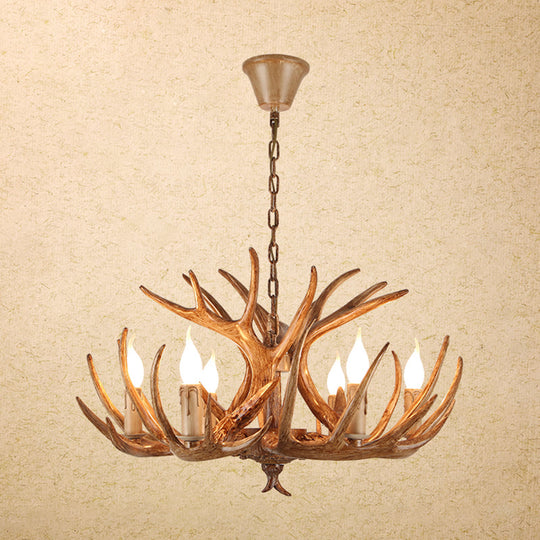 Vintage Resin Chandelier - Retro Dining Pendant Light Fixture In Deer Horn Shape