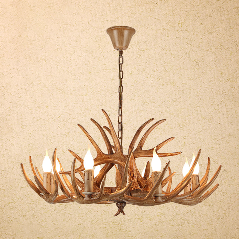 Vintage Resin Chandelier - Retro Dining Pendant Light Fixture In Deer Horn Shape 8 / Brown