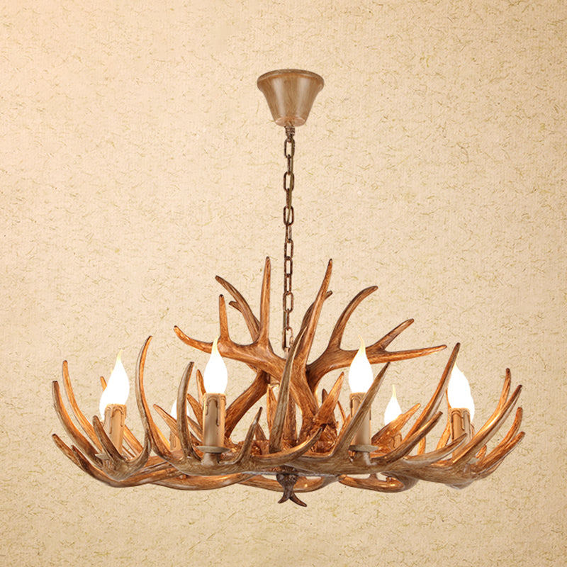 Vintage Resin Chandelier - Retro Dining Pendant Light Fixture In Deer Horn Shape 12 / Brown