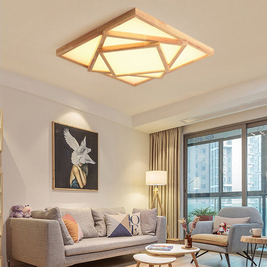 19"/25"/31.5" Wide Minimalist Wood Beige LED Ceiling Light in White/Warm/Natural Light - Flush Mount Lamp