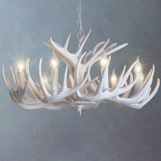 Rustic Resin Antler Chandelier: Unique Living Room Suspension Light 9 / White