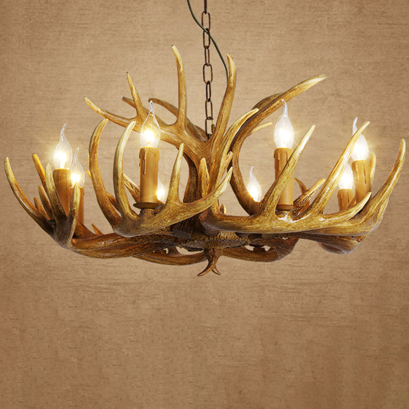 Rustic Resin Antler Chandelier: Unique Living Room Suspension Light 8 / Yellow