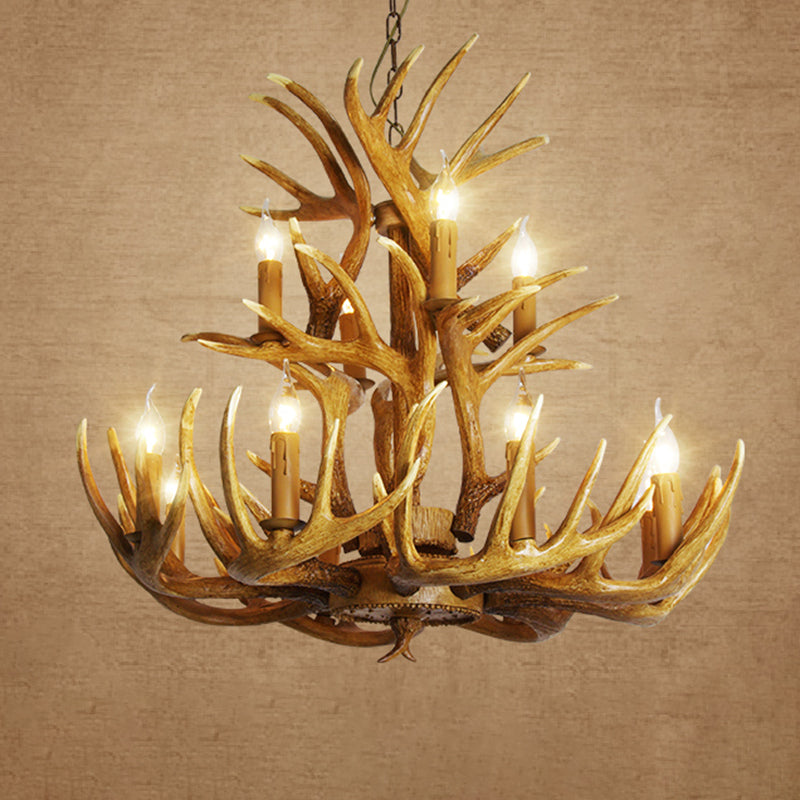 Rustic Resin Antler Chandelier: Unique Living Room Suspension Light