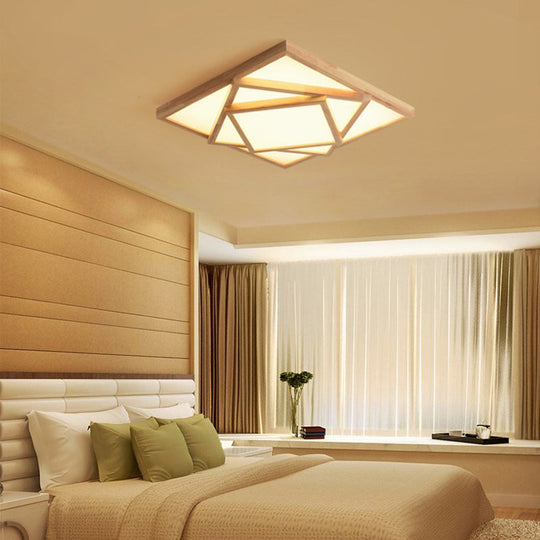 19"/25"/31.5" Wide Minimalist Wood Beige LED Ceiling Light in White/Warm/Natural Light - Flush Mount Lamp