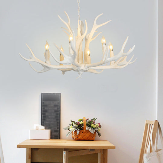 Classic White Deer Horn Resin Chandelier Pendant Light For Living Room