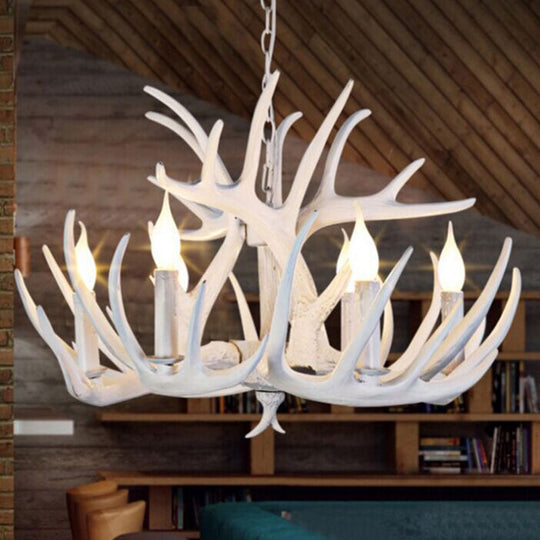 Resin White Antler Chandelier - Classic Pendant Light Fixture For Dining Room