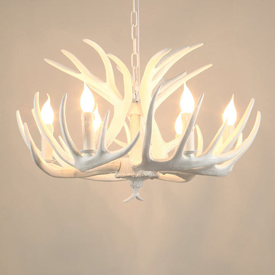 Resin White Antler Chandelier - Classic Pendant Light Fixture For Dining Room